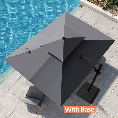 Pellebant 9x11.5FT Double Top Cantilever Umbrella Outdoor 360 Degree Rotation 6 Heights Adjustable Cantilever Patio Umbrella with Base