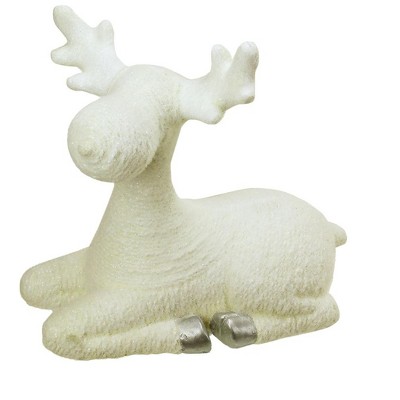 Northlight 14" Creamy White and Silver Sitting Christmas Moose Table Top Figure