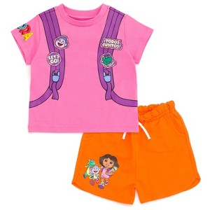 Nickelodeon Dora the Explorer Cosplay T-Shirt and French Terry Shorts Outfit Set Sizes (2T - 7-8) - 1 of 4