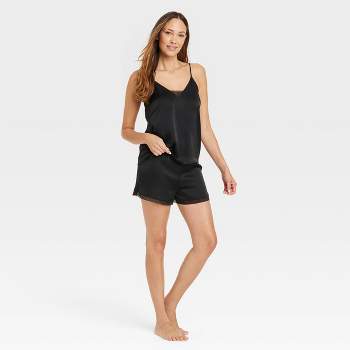 Cheibear Women's Silky Satin V-neck Sleeveless Cropped Cami Top With Shorts  Sleepwear Pajama Sets 2 Pcs Black X-small : Target
