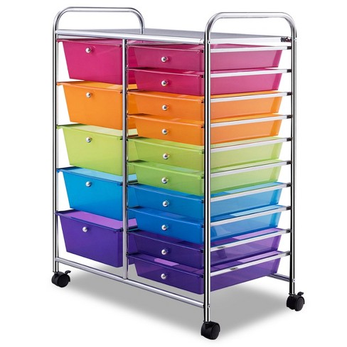 Tangkula 15 Drawer Rolling Storage Cart Opaque Multicolor Drawers Home  Organizer Mixed Pink