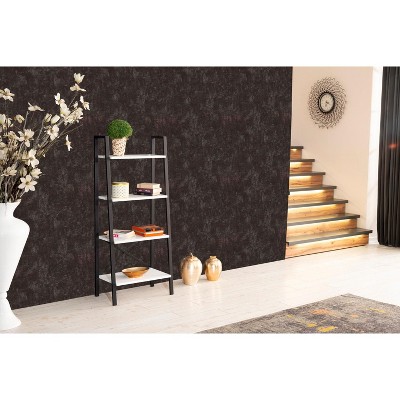 TOAOTBNBO 4 Tier Leaning Ladder Bookcase, Upright Narrow Bookshelf for Tight Spaces Decorative Metal Shelves with Storage Cabinet