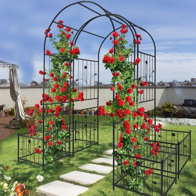 Aghana Digitals Galvanized Metal Garden Arch with Planter Stands - 86.6"x79.5" Climbing Plant