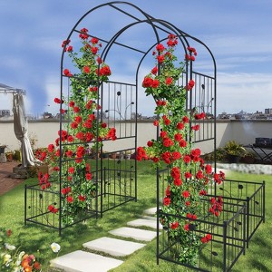 Aghana Digitals Galvanized Metal Garden Arch with Planter Stands - 86.6"x79.5" Climbing Plant - 1 of 4