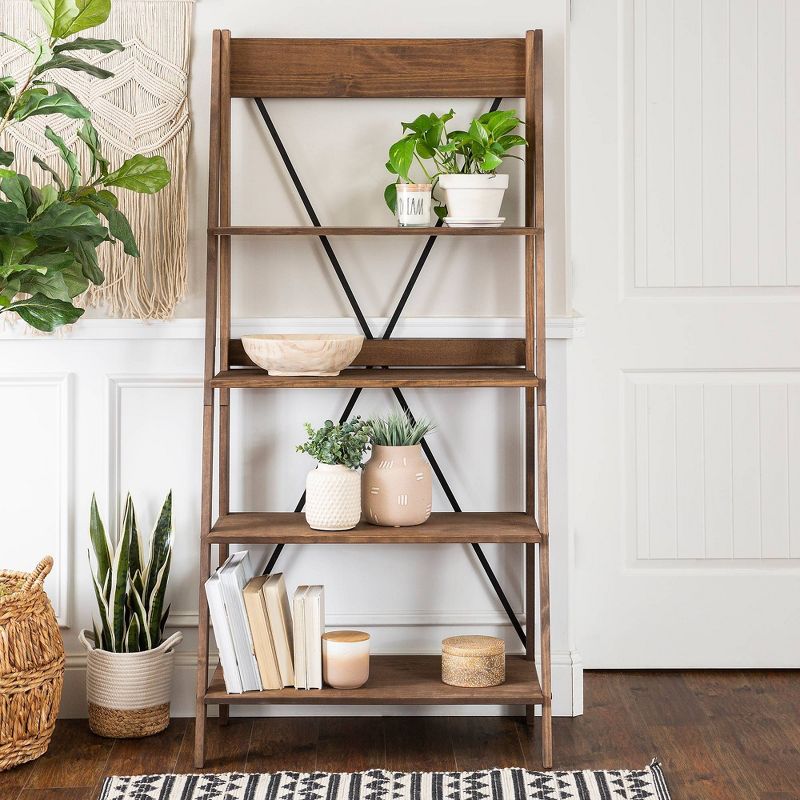 68.25" Boho 4 Tier Solid Wood Ladder Bookshelf Plant Stand - Saracina Home, 3 of 20