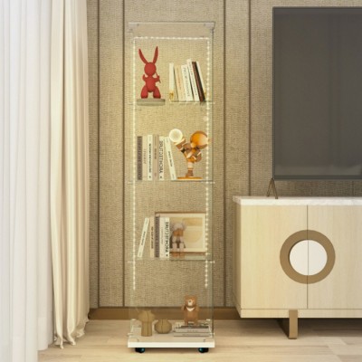 Syemin Decorative Storage Cabinets 4-Tier Display Cabinet, Tempered Glass Display Storage Cabinet, Curio Display Cabinet, White, 15.67"*13.58"*65"