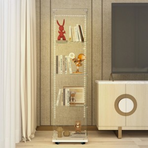 Syemin Decorative Storage Cabinets 4-Tier Display Cabinet, Tempered Glass Display Storage Cabinet, Curio Display Cabinet, White, 15.67"*13.58"*65" - 1 of 4