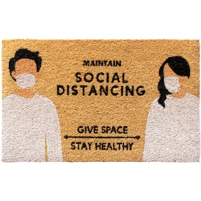 RugSmith White Machine Tufted Maintain Social Distancing Doormat