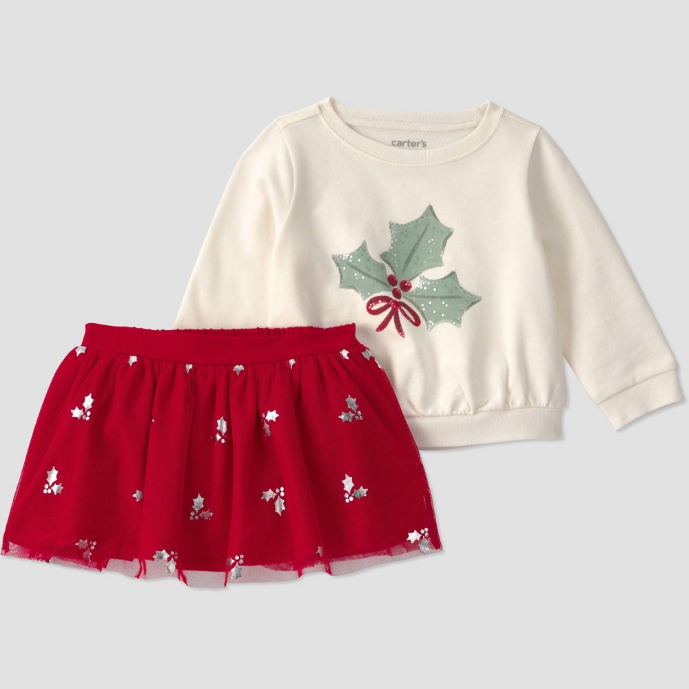 Carter's Just One You® Baby Girls' Christmas Mistletoe Sweatshirt and Tutu Set - Ivory/Red Newborn