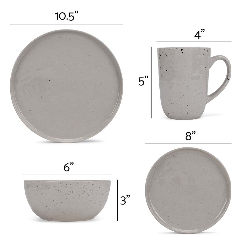 Elanze Designs Shiny Speckled Ceramic Dinnerware 16 Piece Set - Service for 4, Grey, 4 of 6