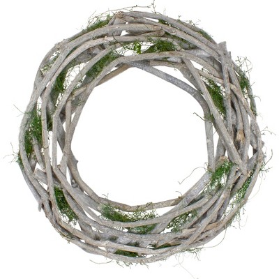 Northlight 14" Unlit White Twig and Green Moss Artificial Christmas Wreath