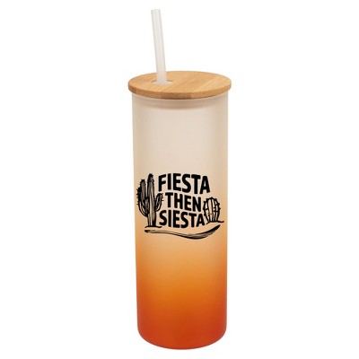 Elanze Designs Fiesta Then Siesta Cactus Desert Wrap-Around Design 25 Ounce Frosted Gradient Glass On-The-Go Coffee Travel Skinny Tumbler Mug Cup,