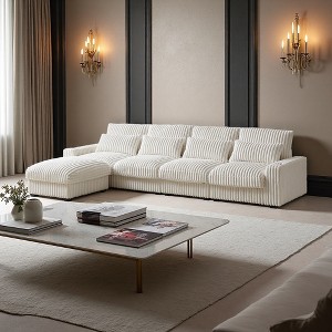 126" Corduroy L-Shaped Sectional Sofa with Cup Holders & USB Ports - 1 of 4