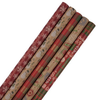 JAM Paper & Envelope 5ct Premium Kraft Christmas Gift Wrap Rolls