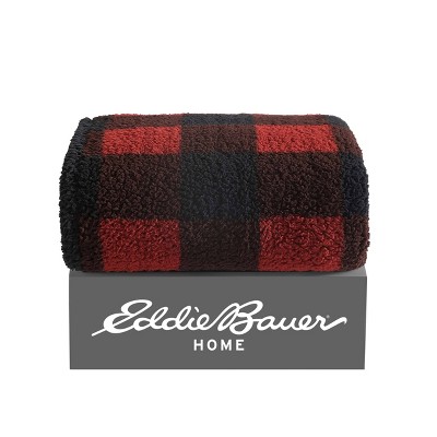 50"x60" Red and Black Plaid Reversible Sherpa Throw Blanket