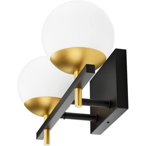 Runesay 2-Light Black Gold Bathroom Vanity Light Mid Century Modern Black/Golden Milky Glass Ball Wall Light for Bathroom - 1 of 4