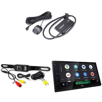 JVC KW-M595BT - 6.8" WSVGA 1DIN Short DMR, CP/AA, iData, SXM, 1Cam, 2.5V Receiver with PYLE PLCM10 License Plate Mount Rearview Camera and SXV300v1...