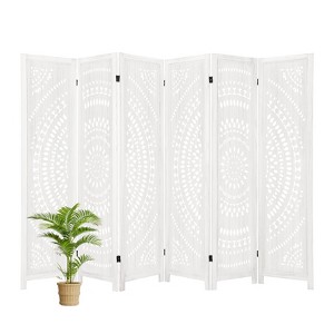 Wooden Room Divider Wall 3 Panel with Holes,5.6FT Tall Room Divider with Shelves,Folding Privacy Screens 67 in for Room Separation Home Office Bedroom - 1 of 4