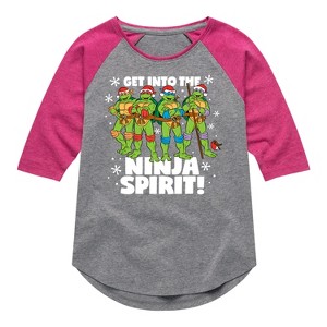 Girls' - Teenage Mutant Ninja Turtles - Get Into The Ninja Spirit Shirt Tail Raglan Graphic T-shirt - 1 of 4