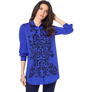 Roaman's Women's Plus Size Scroll Print Shirt - 1 of 4
