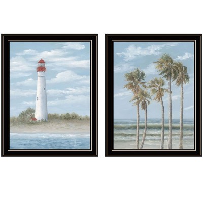 HomeRoots Set Of Two Cape May Lighthouse And Palm Trees Black Framed Wall Art