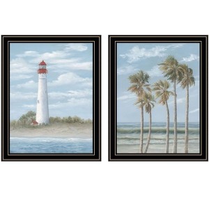 HomeRoots Set Of Two Cape May Lighthouse And Palm Trees Black Framed Wall Art - 1 of 3