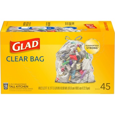 Glad 13 Gallon Clear Tall Kitchen Drawstring Trash Bags