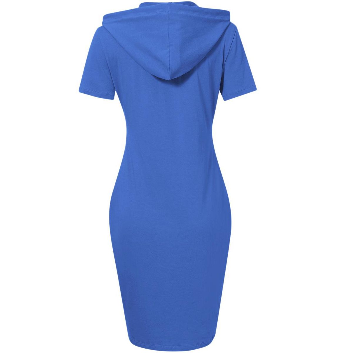 Women Short Sleeve Pocket Knee Length Slim Pullover Hoodie Dress - thumbnail 4