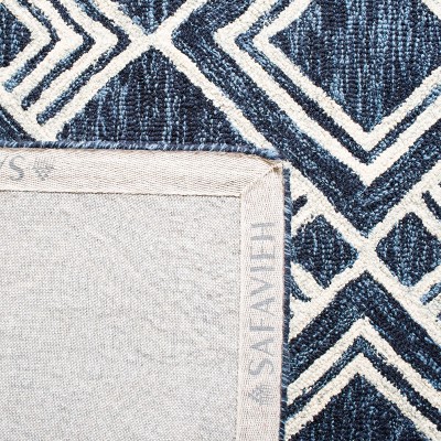 Navy and Ivory Hand-Tufted Wool Round Area Rug
