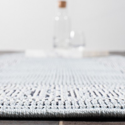 Aqua and Cream Floral Bordered Indoor/Outdoor Runner Rug