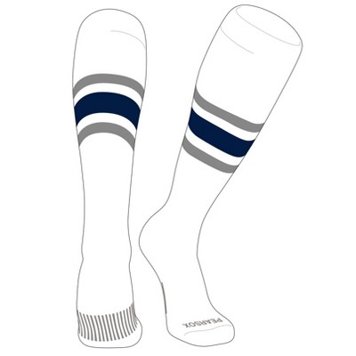 PEAR SOX Striped OTC Baseball, Softball, Football Socks (B) White, Silver, Navy