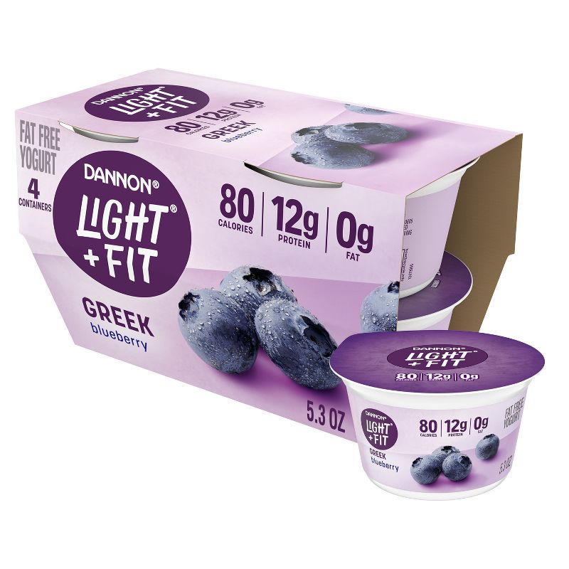 Light + Fit Nonfat Gluten-Free Blueberry Greek Yogurt - 4ct/5.3oz Cups, 1 of 9