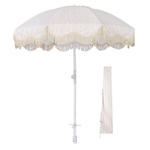 LAGarden Ocean 6 Ft Beach Umbrella with 8 Ribs Sand Anchor Push Button Tilt with Heavier Tassle Carry Bag Outdoor Beach Pool Party - 1 of 4