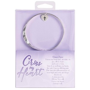 Dicksons Cross My Heart Promise I'm Loved Charm Women's One Size Silver Plated Stainless Steel Everyday Mobius Twist Bangle Bracelet in Presentation - 1 of 4
