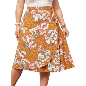 Agnes Orinda Women's Plus Size Boho Wrap Floral Lightweight A-Line Skirt - 1 of 4