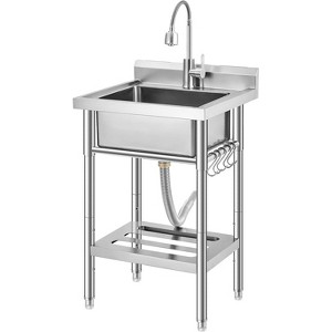 Stainless Steel Utility Sink,Freestanding Single Bowl Kitchen Sink,Adjustable Leg Height,with Faucet - 1 of 4