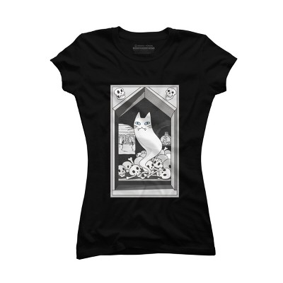 Junior's Design By Humans Ghost cat the Keeper of the Crypt By runcatrun T-Shirt