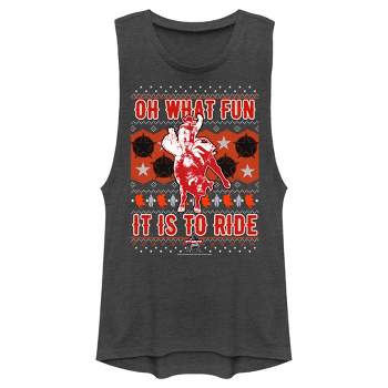 Juniors Womens Professional Bull Riders Oh What Fun it is to Ride Sweater Print Festival Muscle Tee