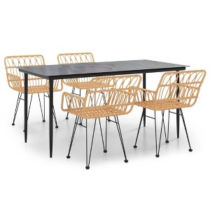 vidaXL Garden Dining Set Black Steel, Tempered Glass, Polyethylene Medium - Brown 63" x 31.5" x 29.1" 4 - 1 of 4