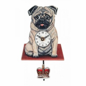 Pug Dog Shaped Quartz Wall Clock with Moving Eyes and Swinging Pendulum – 6 in – River City Clocks - 1 of 3