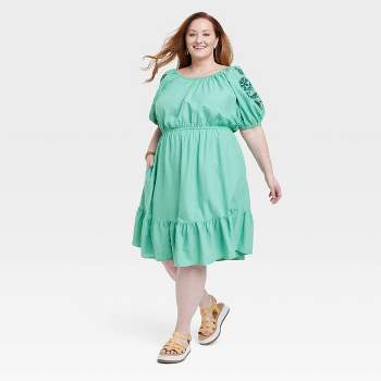 Women's 3/4 Sleeve Embroidered Dress - Knox Rose™ Light Green 4X