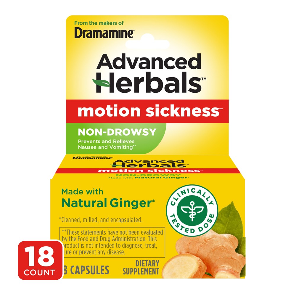 UPC 831248005379 product image for Dramamine Advanced Herbals Non-Drowsy Motion Sickness Relief Capsules - 18ct | upcitemdb.com