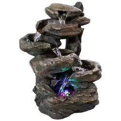 Sunnydaze Indoor Home Office 6-Tiered Staggered Rock Falls Tabletop Water Fountain with Colored LED Lights - 13"