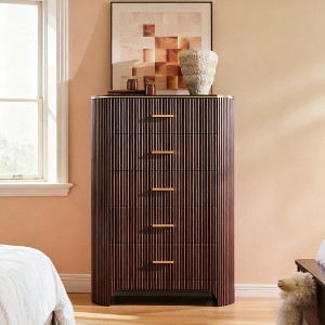 5 Drawer Tall Dresser for Bedroom, 47.8"" Tall Drawers with Gold Handles, Curved Profile, Wood Storage Dressers Organizer for Living Room - 1 of 4