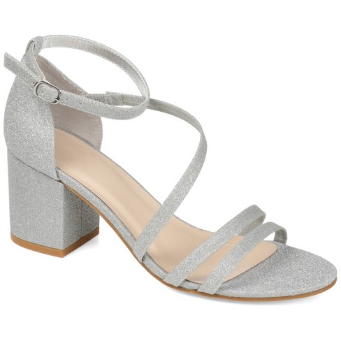 Journee Collection Womens Bella Open Toe Mid Block Heel Pumps, Silver 11 :  Target