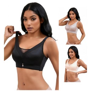 INSPIRE CHIC 3 Pcs Women's V-Neck Mesh Wirefree Adjustable Straps U Back Minimizers Bras - 1 of 4