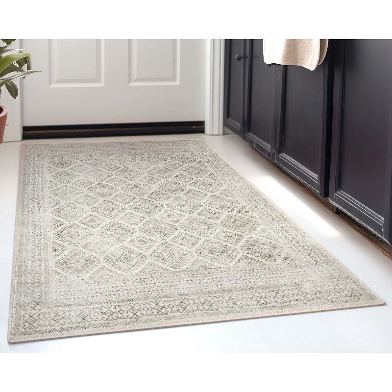 Well Woven Kings Court Sana Ivory & Grey - Non-Slip Rubber Backed Moroccan Diamond Rug - Perfect for Hallway, Entryway & Kitchen - Washable, Low Pile, 4 of 10
