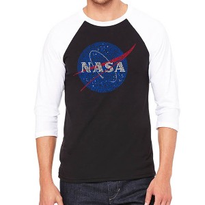 LA Pop Art Men's Raglan Baseball Word Art T-shirt - NASA's Most Notable Missions - 1 of 4