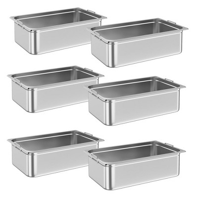 6 Pack Full Size Hotel Pan, NSF Certified, 2.5" Deep Commercial Stainless Steel Steam Table Pans with Handle, Anti-Jamming for Catering