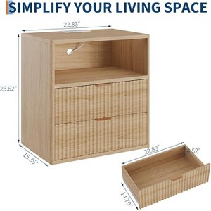 Fluted Farmhouse Night Stand , 23" Mid-Century Modern Nightstand, 2 Drawers End Table, Wood Side Table Set for Bedroom Sofa Home Office - 1 of 4